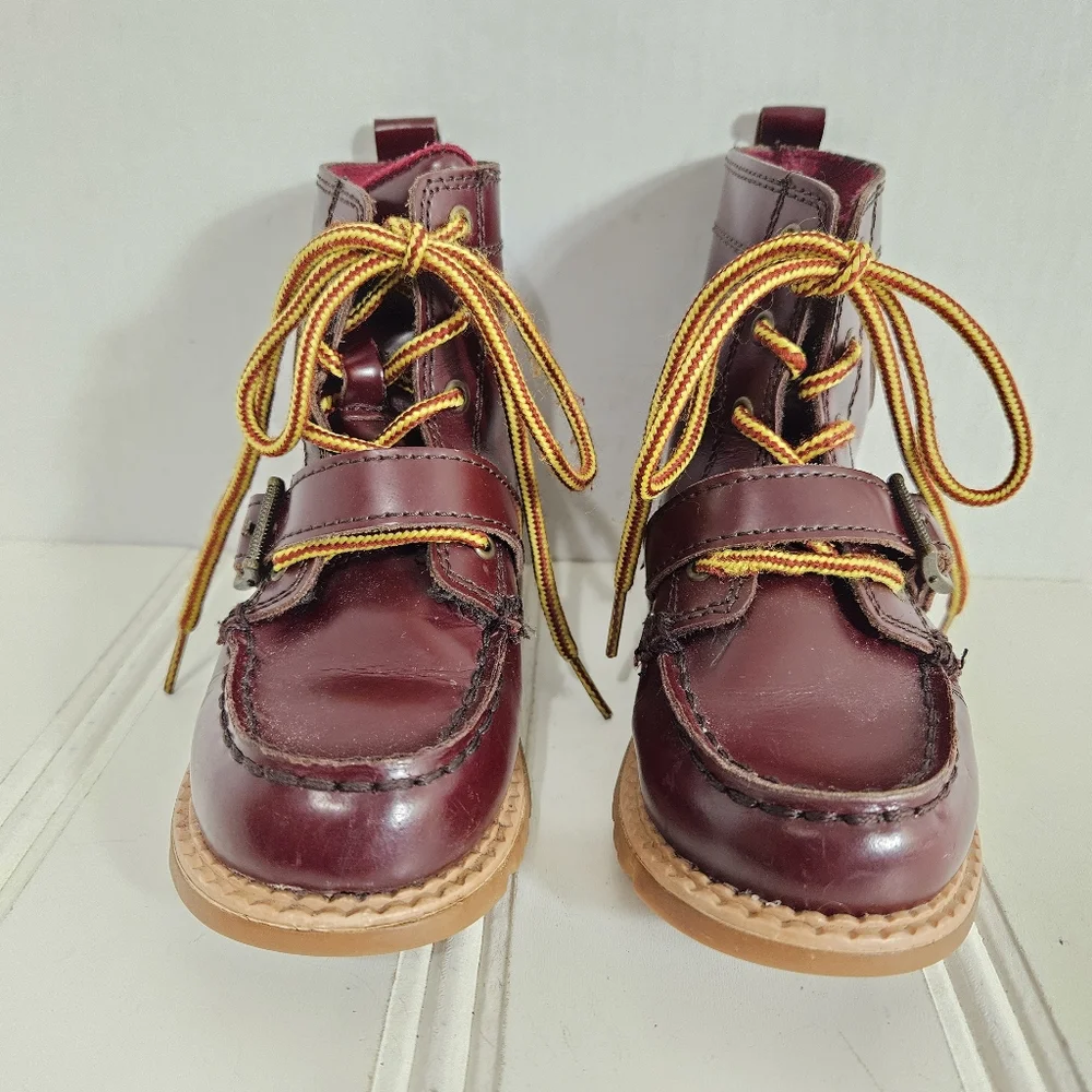 Polo Ralph Lauren Ranger Hi II Boots Boys 9 Leather Moc Toe Oxblood Burgundy
